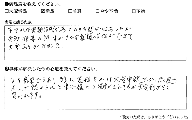 貴社指導の許速やかな書類作成ができて、大変ありがたかった